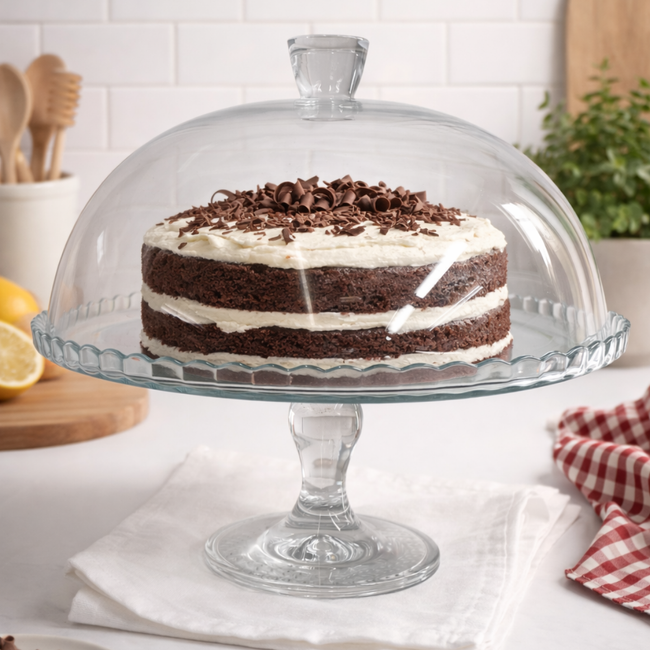Prato Bolo Com Tampa e Pé em Vidro Hover Image