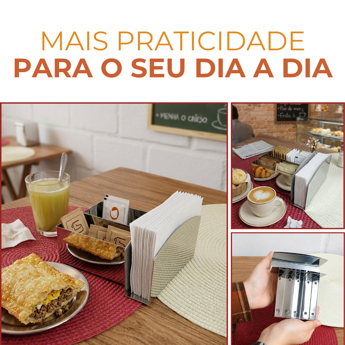Porta Sachê e Guardanapo em Aço inox Servir