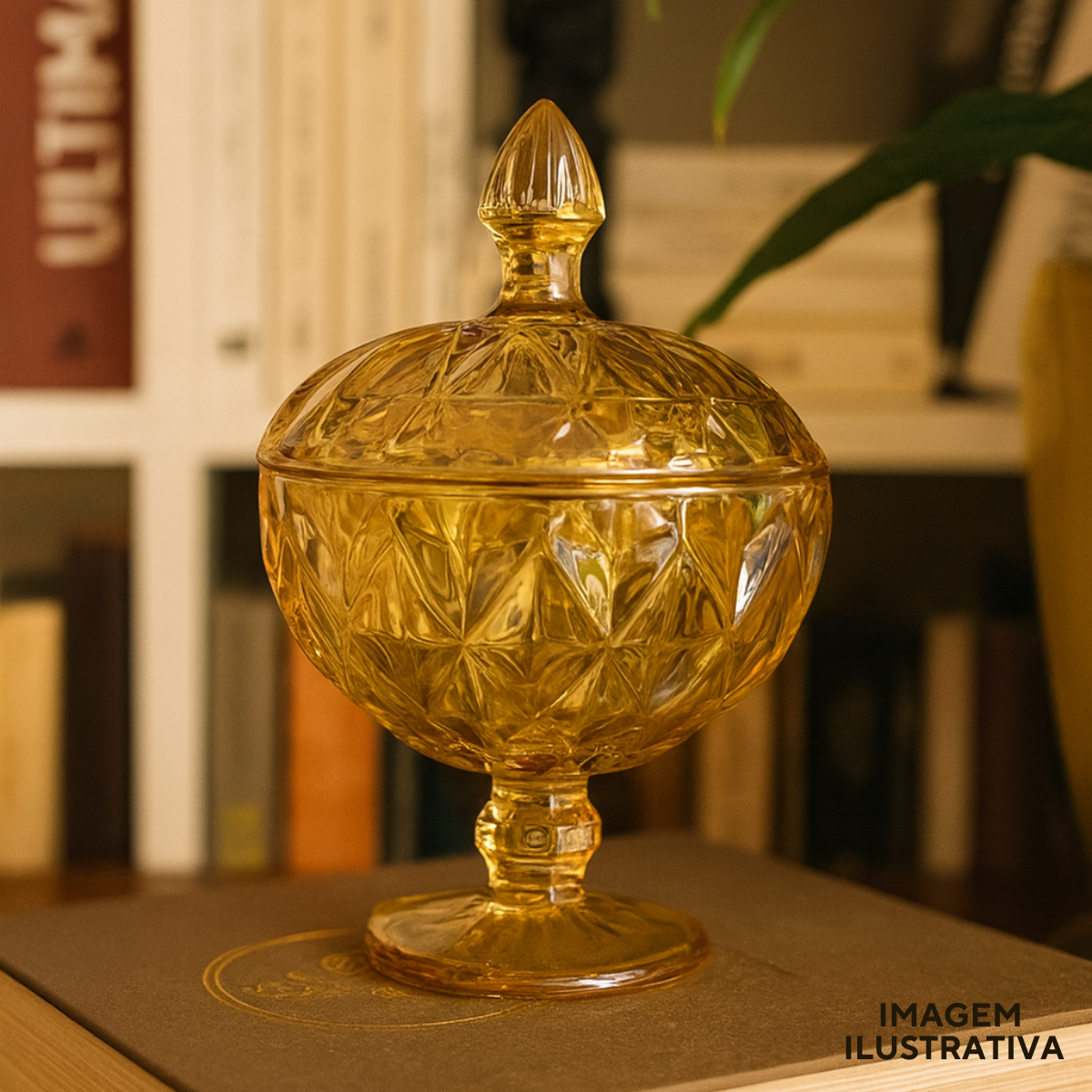Potiche bomboniere ambar vidro diamond