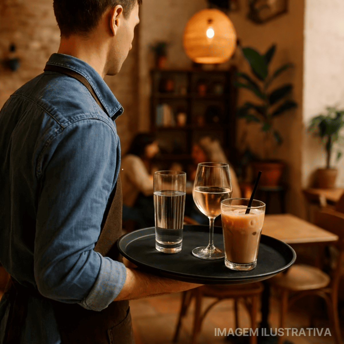 Bandeja Garçom Servir Redonda Antiderrapante