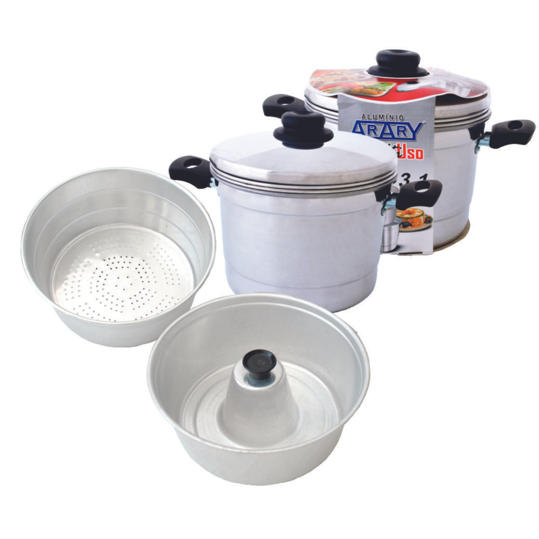 Conjunto 3 em 1  Panela Forma e Forma a Vapor de Aluminio - A Gourmet