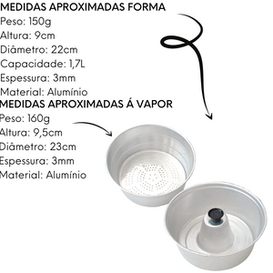 Conjunto 3 em 1  Panela Forma e Forma a Vapor de Aluminio - A Gourmet
