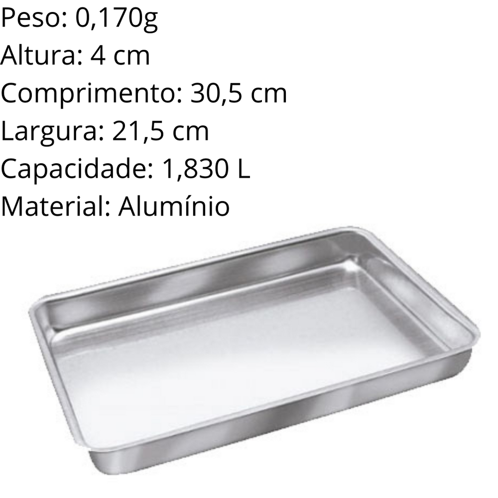 Assadeira Baixa Retangular em Aluminio 1,8L Arary