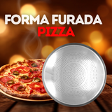 Forma de Pizza Com Furos de Aluminio 35cm