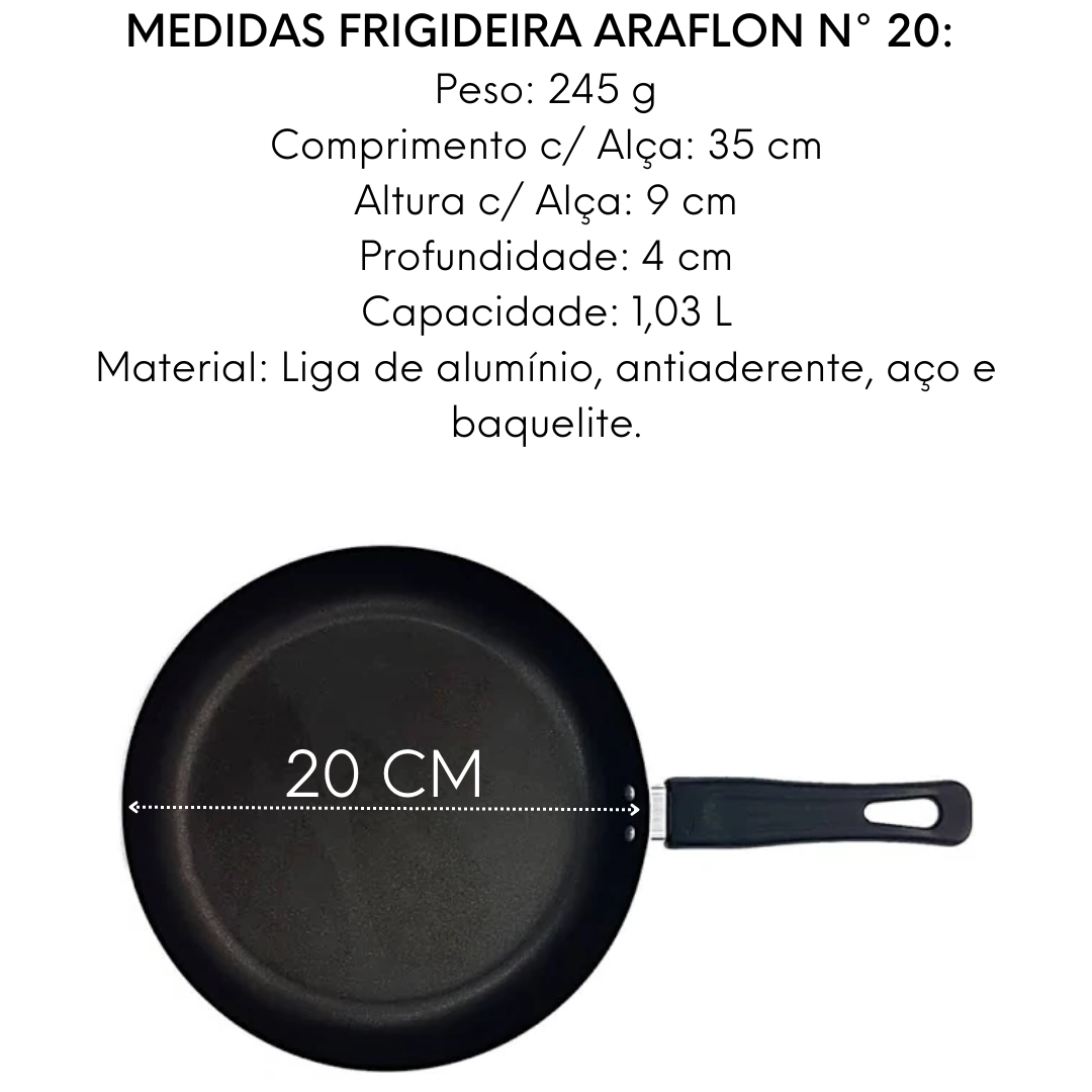 Frigideira Araflon Antiaderente N20 em Aluminio Arary