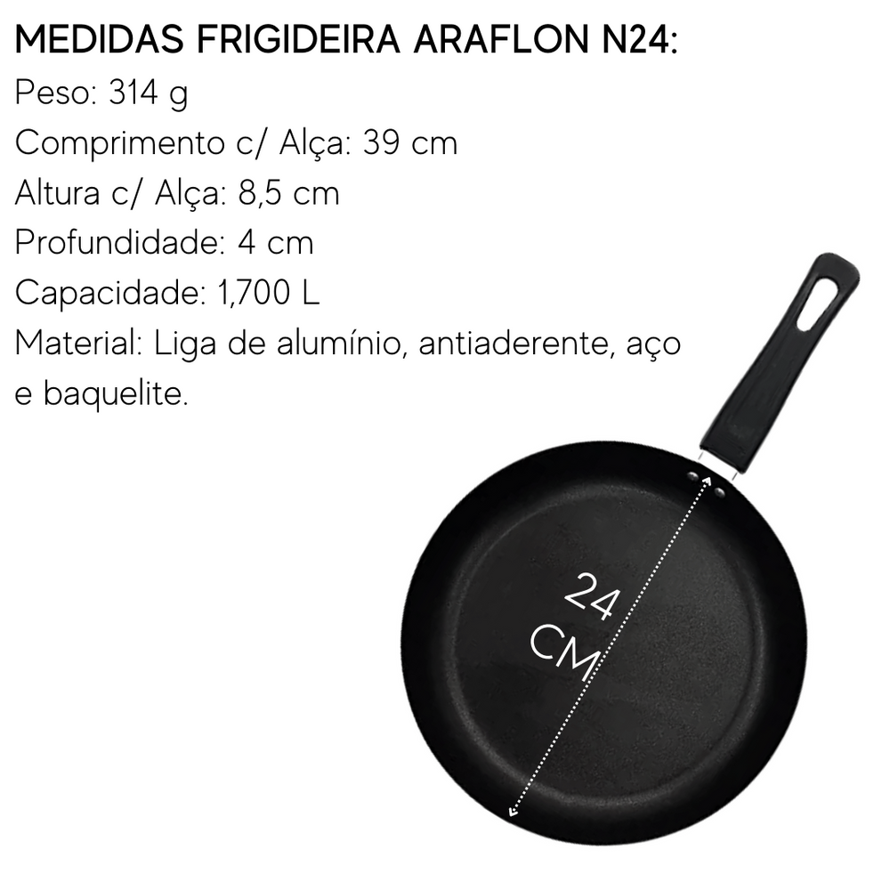 Frigideira Araflon Gourmet N24 em Aluminio Arary