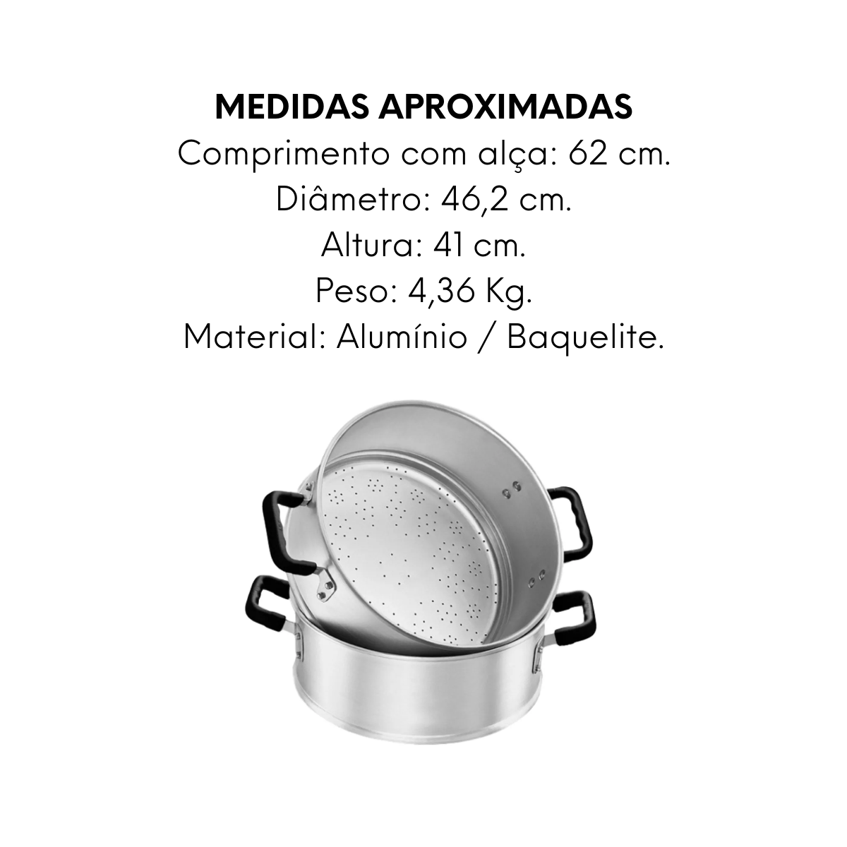 Caçarola a Vapor Alças em Baquelite 62cm ABC