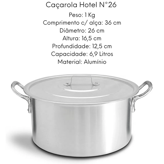 Caçarola Hotel Reta Com Alça N26 em Aluminio