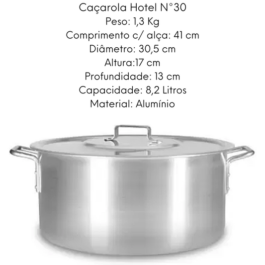 Caçarola Hotel Reta Com Alça N30 em Aluminio