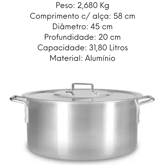 Caçarola Hotel Reta Com Alça N45 em Aluminio 31,8L