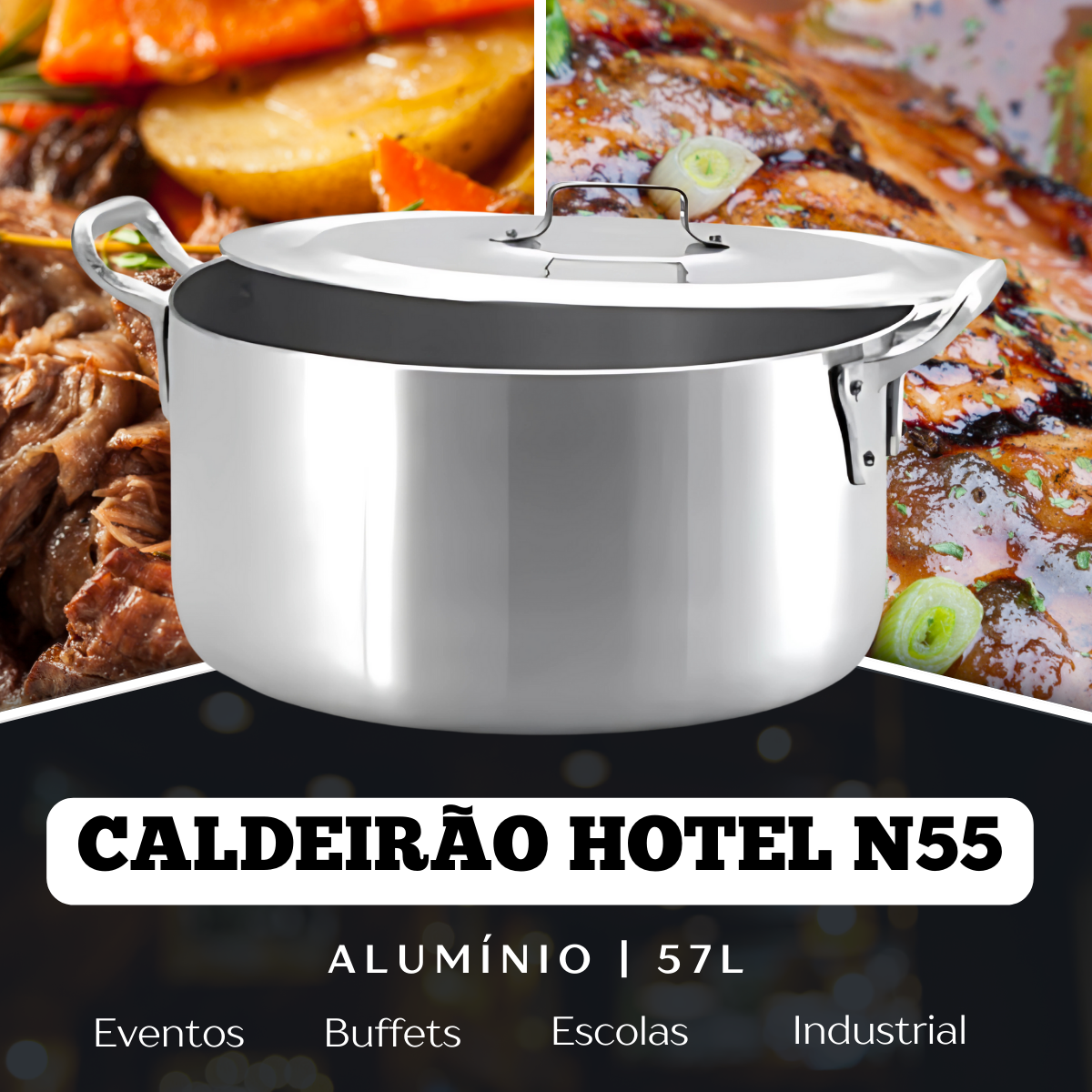 Caçarola Hotel Reta N55 de Alumínio 57L - A Gourmet
