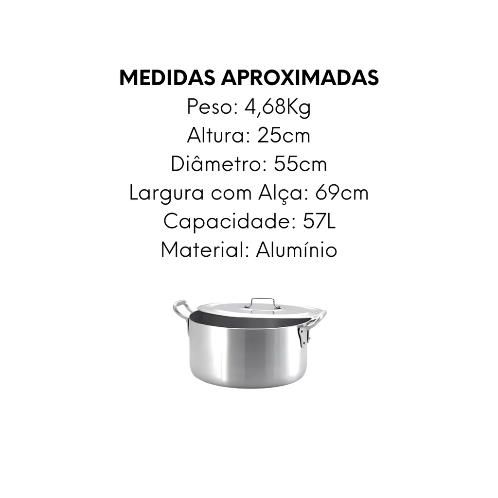 Caçarola Hotel Reta N55 de Alumínio 57L - A Gourmet