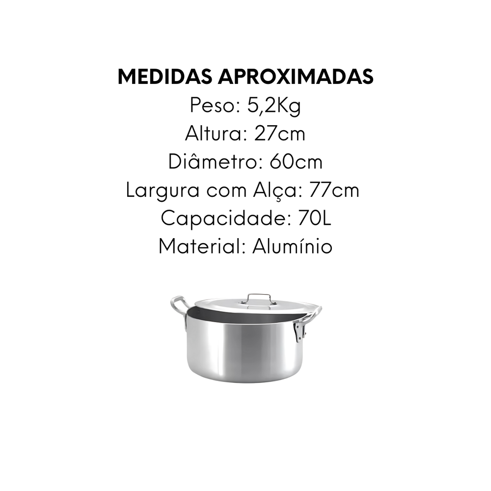 Caçarola N60 Com Alça de Alumínio 70L - A Gourmet