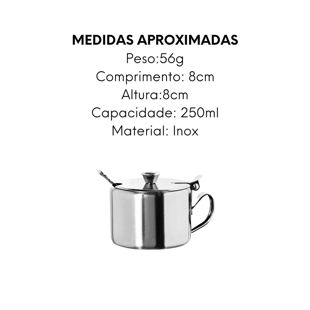 Açucareiro Com Tampa e Colher em Aço Inox - A Gourmet