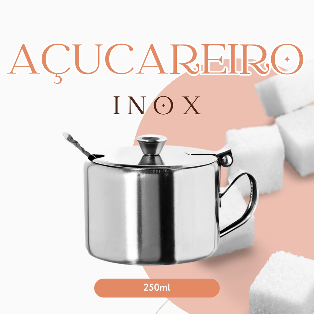 Açucareiro Com Tampa e Colher em Aço Inox - A Gourmet
