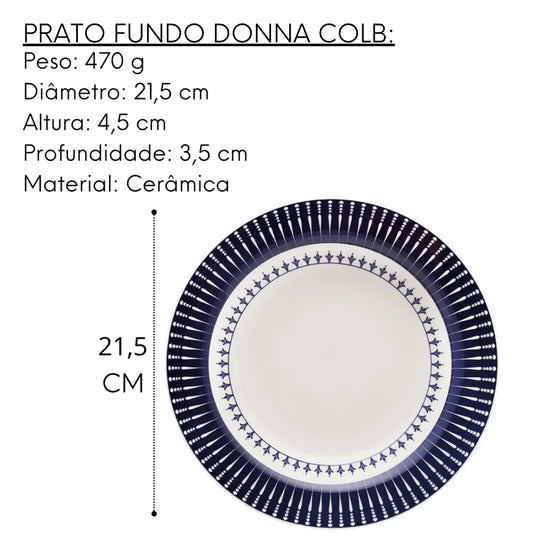 Conjunto de 6 Prato de Cerâmica Fundo Donna Colb