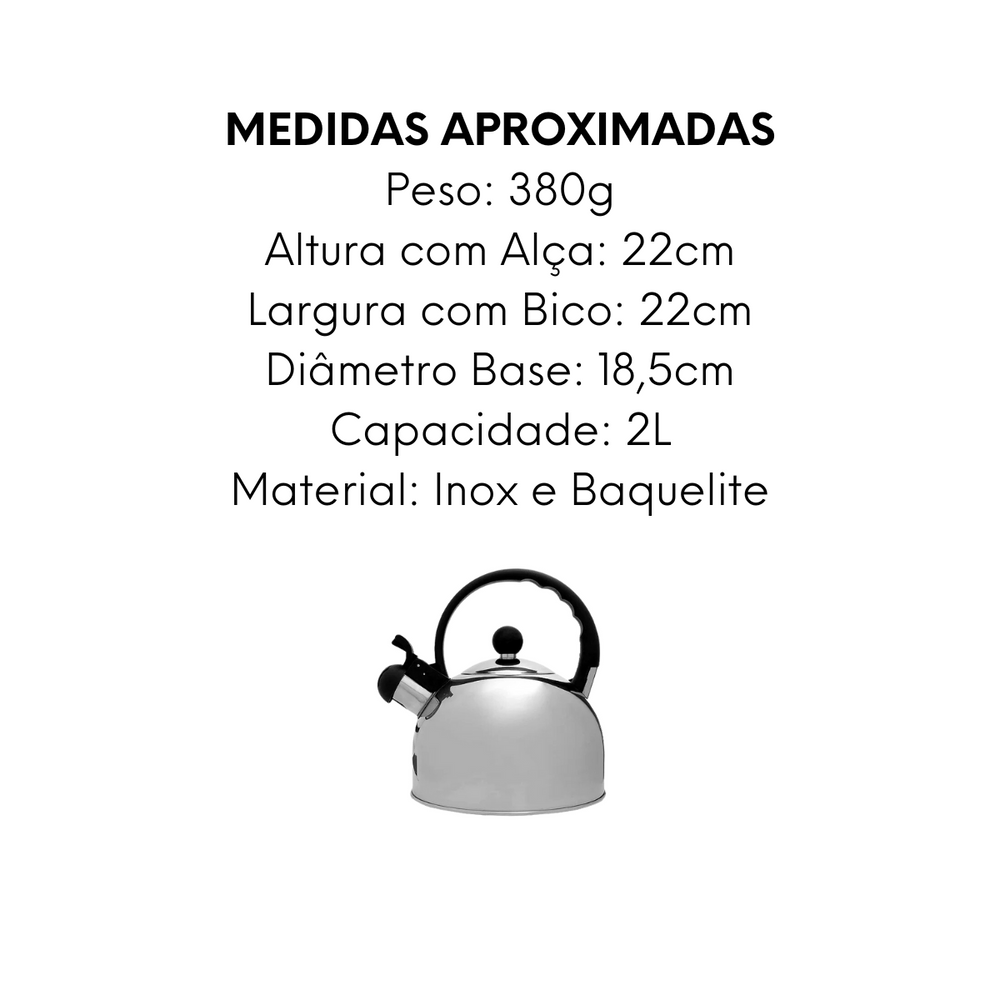 Chaleira em Aço Inox 2L Cabo Baquelite - A Gourmet