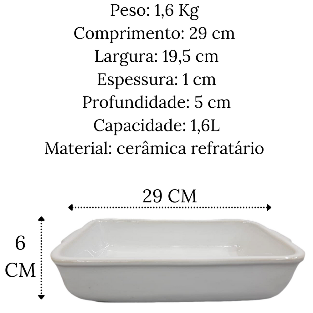 Assadeira Retangular N3 1,6L Cerâmica Refrataria LaFaenza