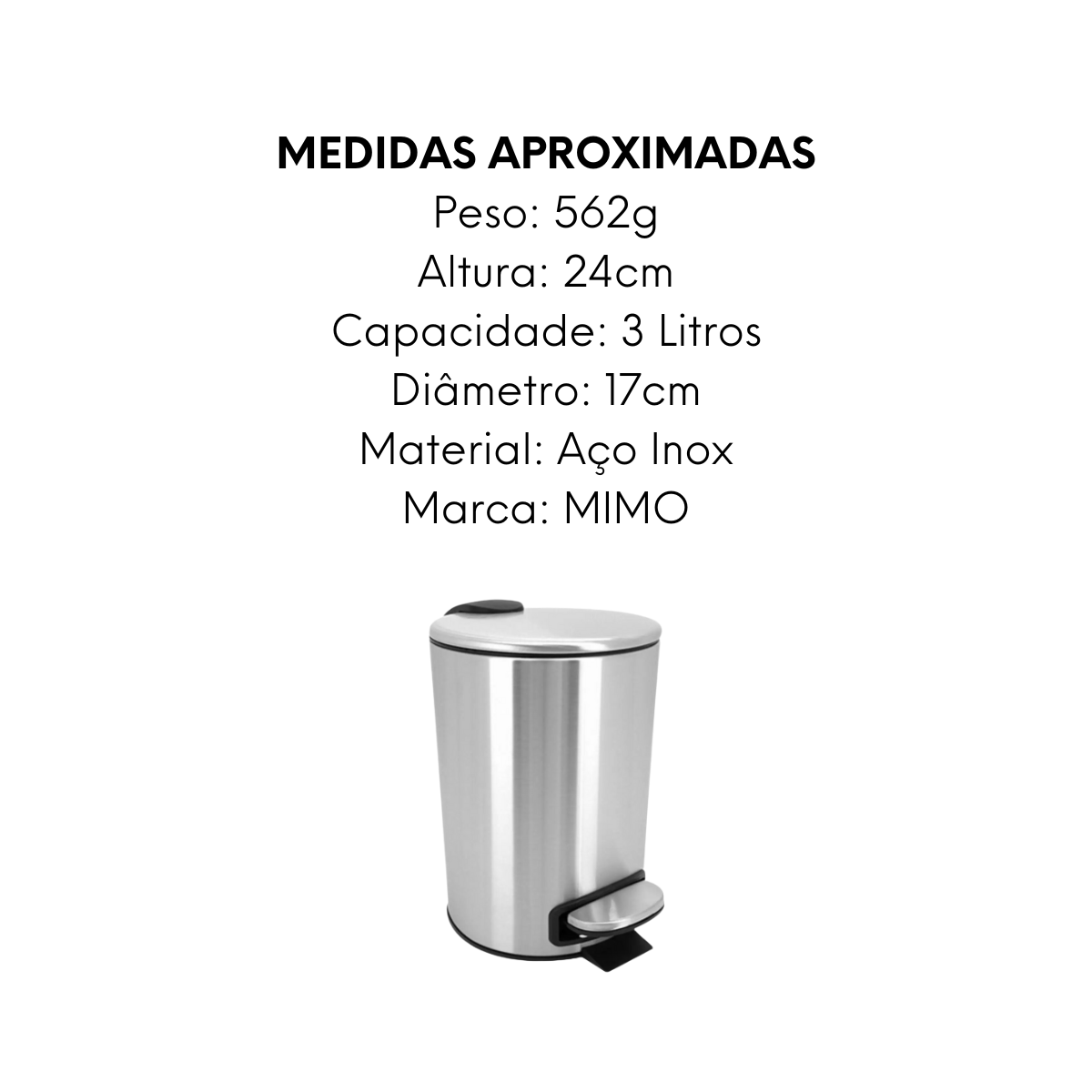 Lixeira de Aço Inox Com Pedal 3L Mimo Style