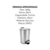 Lixeira em Aço Inox com Pedal 5L Mimo Style