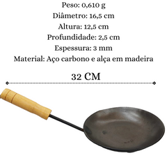 Tacho Disco em Aço Carbono Frigideira Cabo Madeira Carola