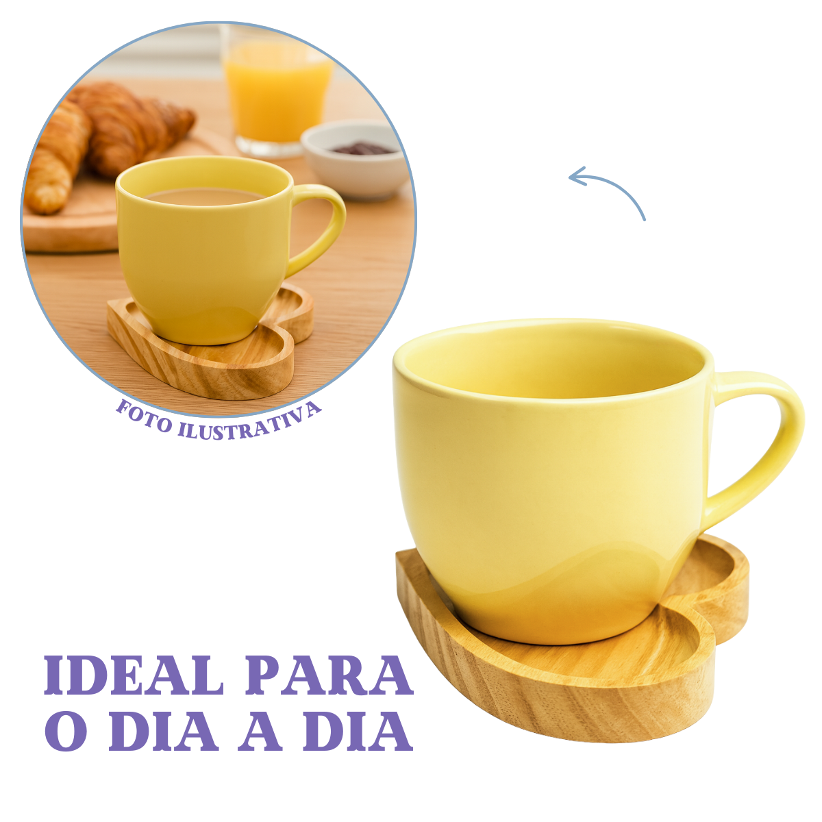 Xicara Porcelana Amarela Com Pires Coração