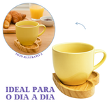Xicara Porcelana Amarela Com Pires Coração