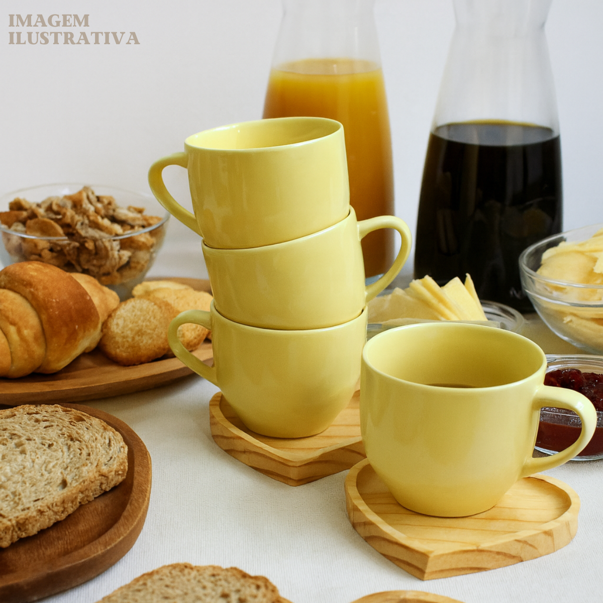 Xicara Porcelana Amarela Com Pires Coração