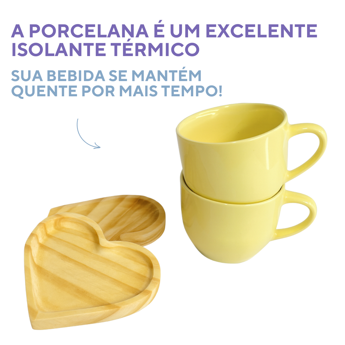 Xicara Porcelana Amarela Com Pires Coração
