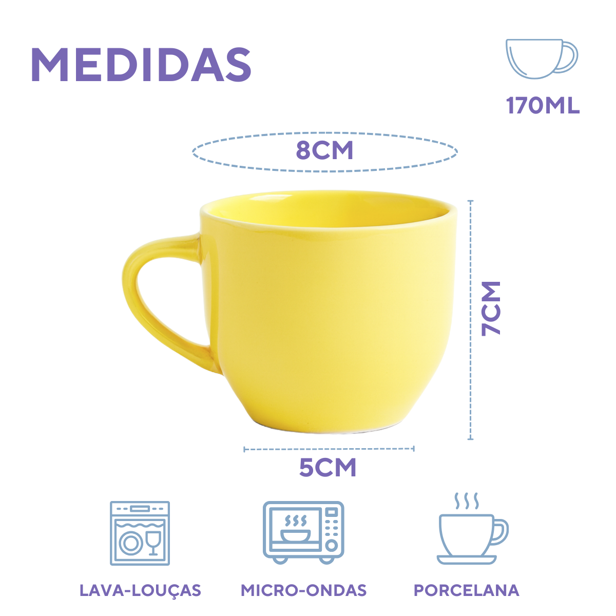 Xicara Chá Porcelana Amarela