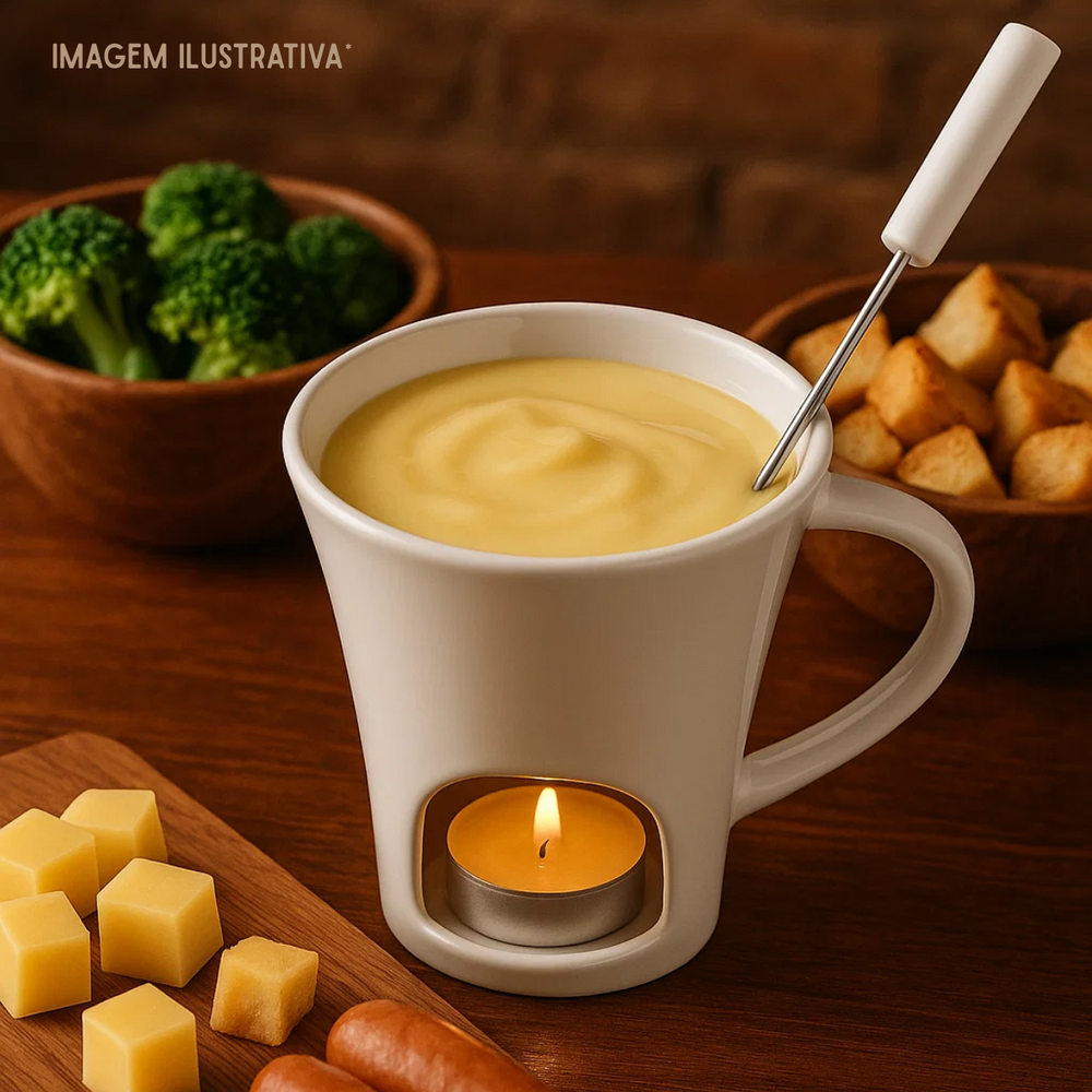 Caneca de Fondue com Garfo e Vela - A Gourmet