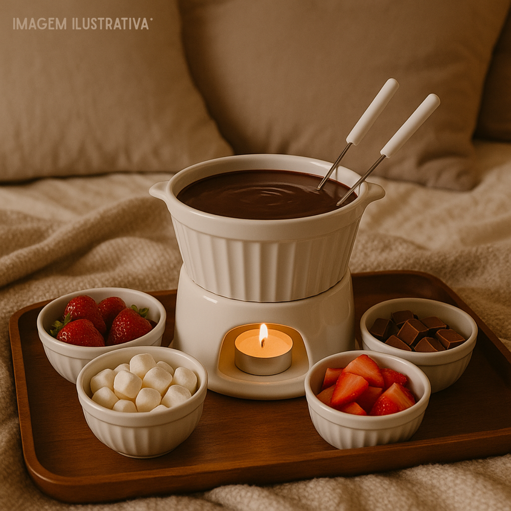 Conjunto Fondue 6 Peças Porcelana Casal - A Gourmet