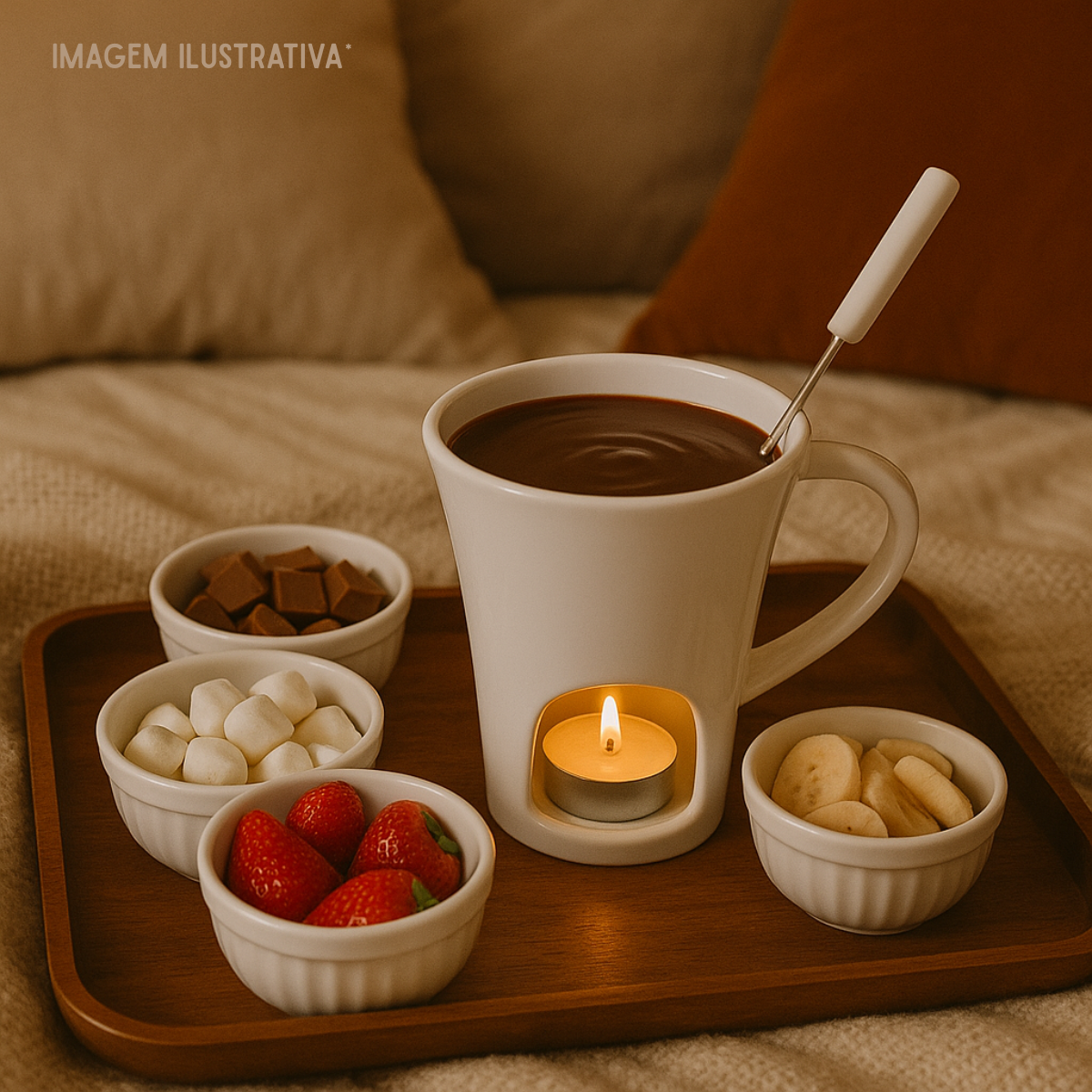 Caneca de Fondue com Garfo e Vela - A Gourmet