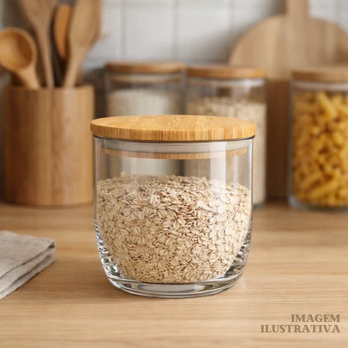 Pote Vidro Tampa Bambu 540ml