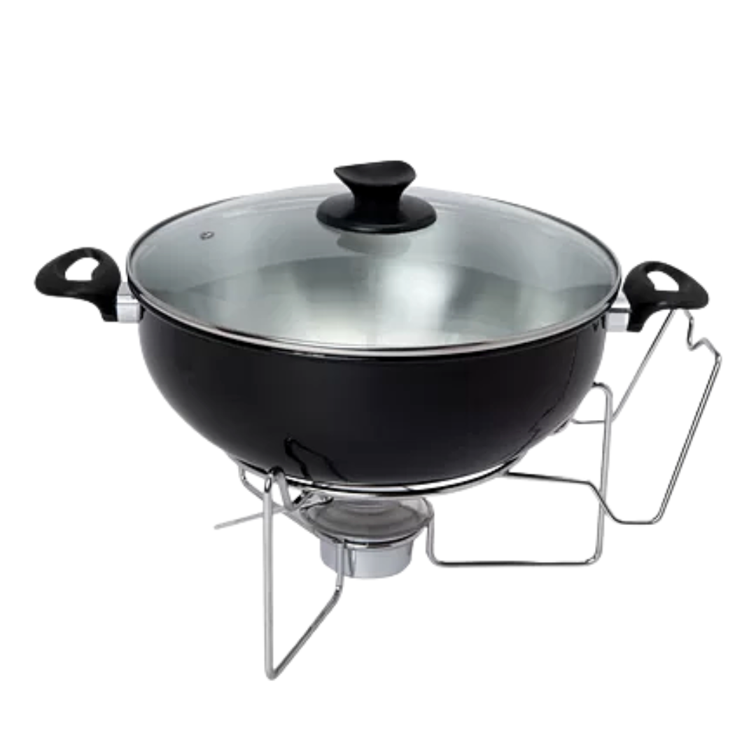 Rechaud Preto Redondo Aluminio 6 Litros C/ Tampa Vidro A Gourmet