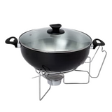 Rechaud Preto Redondo Aluminio 6 Litros C/ Tampa Vidro A Gourmet