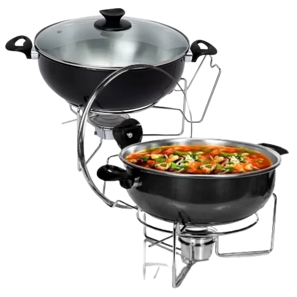 Rechaud Preto Redondo Aluminio 6 Litros C/ Tampa Vidro A Gourmet