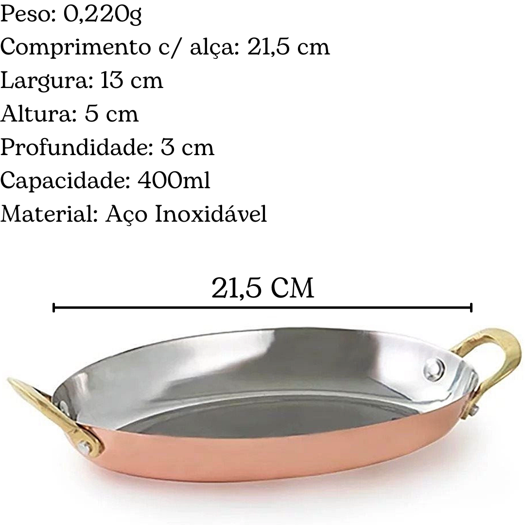 Mini Caçarola Oval 19cm Para Servir Aço Inox Bronze Mimo Style