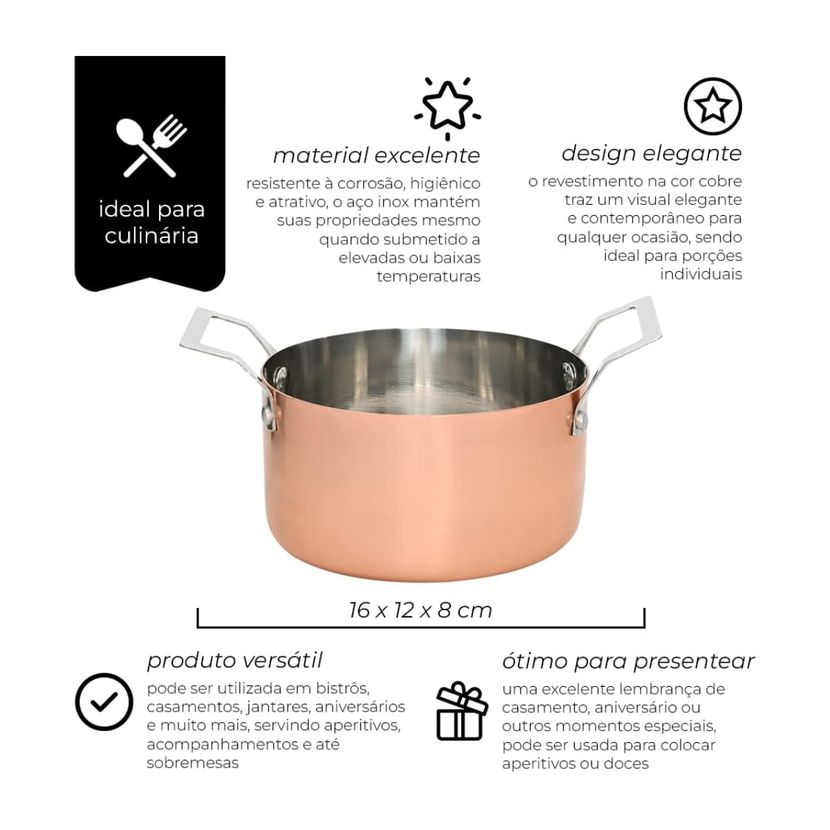 Mini Caçarola Para Servir Redonda Bronze Mimo Style