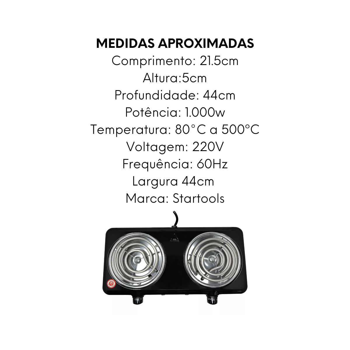 Fogareiro Elétrico 2000w Duas Bocas 220V StarTools