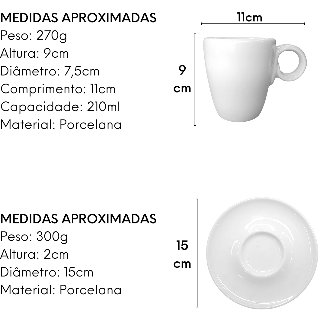 Xicara Chá Moça 210ml C/ Pires Branco Servir ATLAS