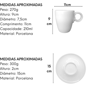 Xicara Chá Moça 210ml C/ Pires Branco Servir ATLAS