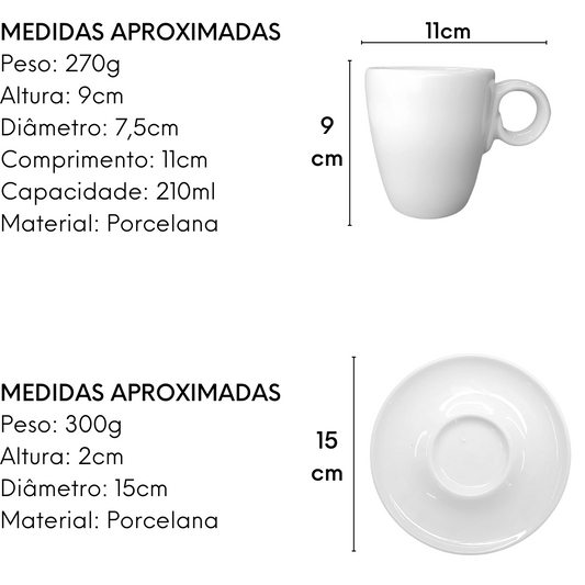 Xicara Chá Moça 210ml C/ Pires Branco Servir