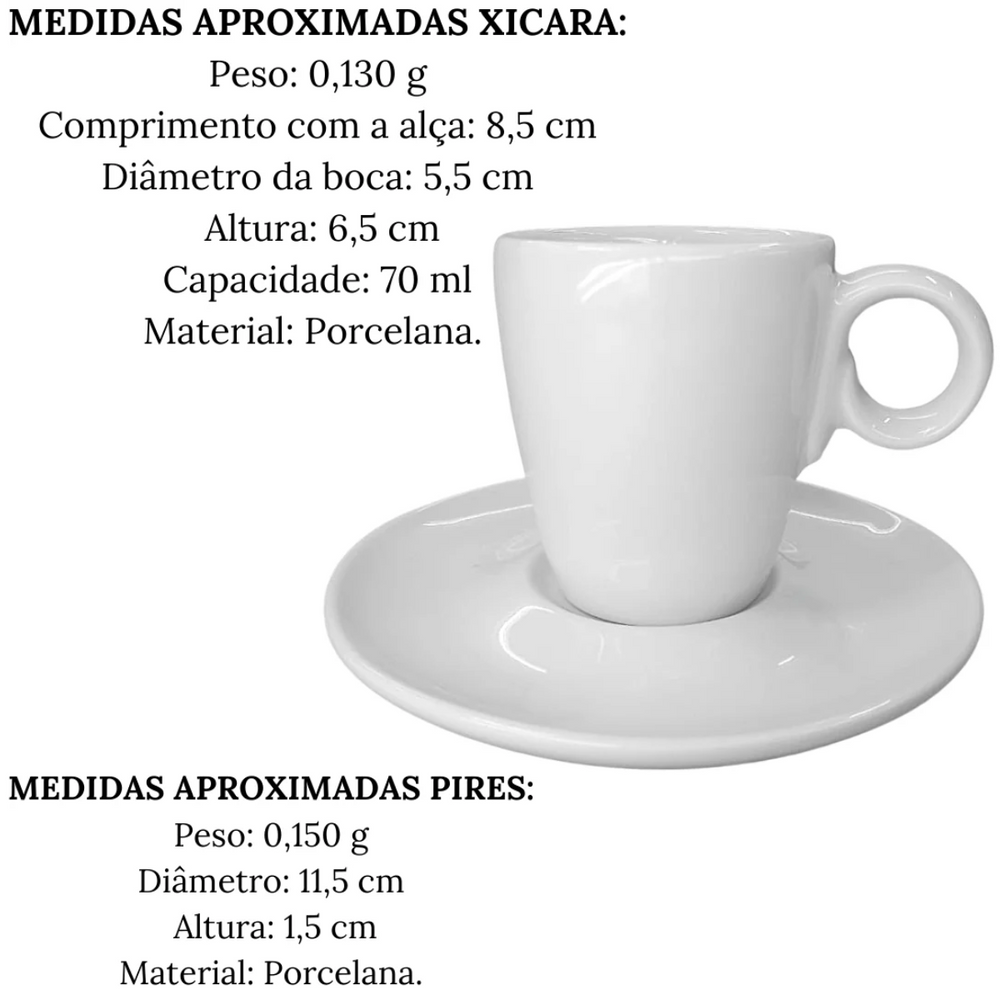 50 Xicara 70ml C/ Pires Porcelana - A Gourmet