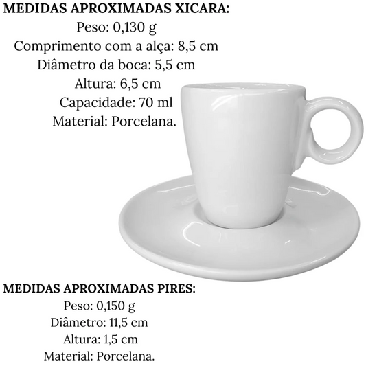 50 Xicara 70ml C/ Pires Porcelana