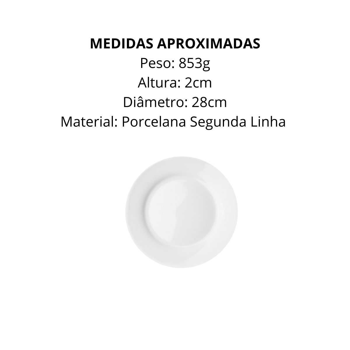 Prato Bianco Flat 28cm de Porcelana Segunda Linha - A Gourmet