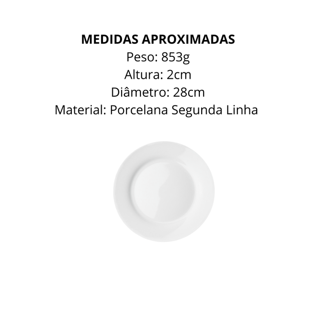 Prato Bianco Flat 28cm de Porcelana Segunda Linha Main Image