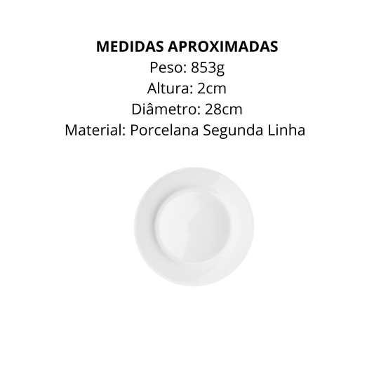 Prato Bianco Flat 28cm de Porcelana Segunda Linha