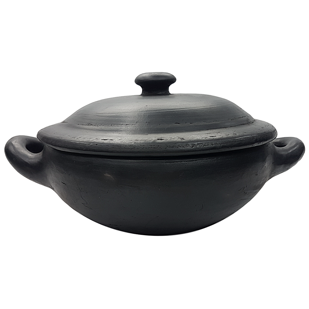 Panela Baixa de Barro Preto Capixaba N5 Com Tampa Artesanato Vilas Boa
