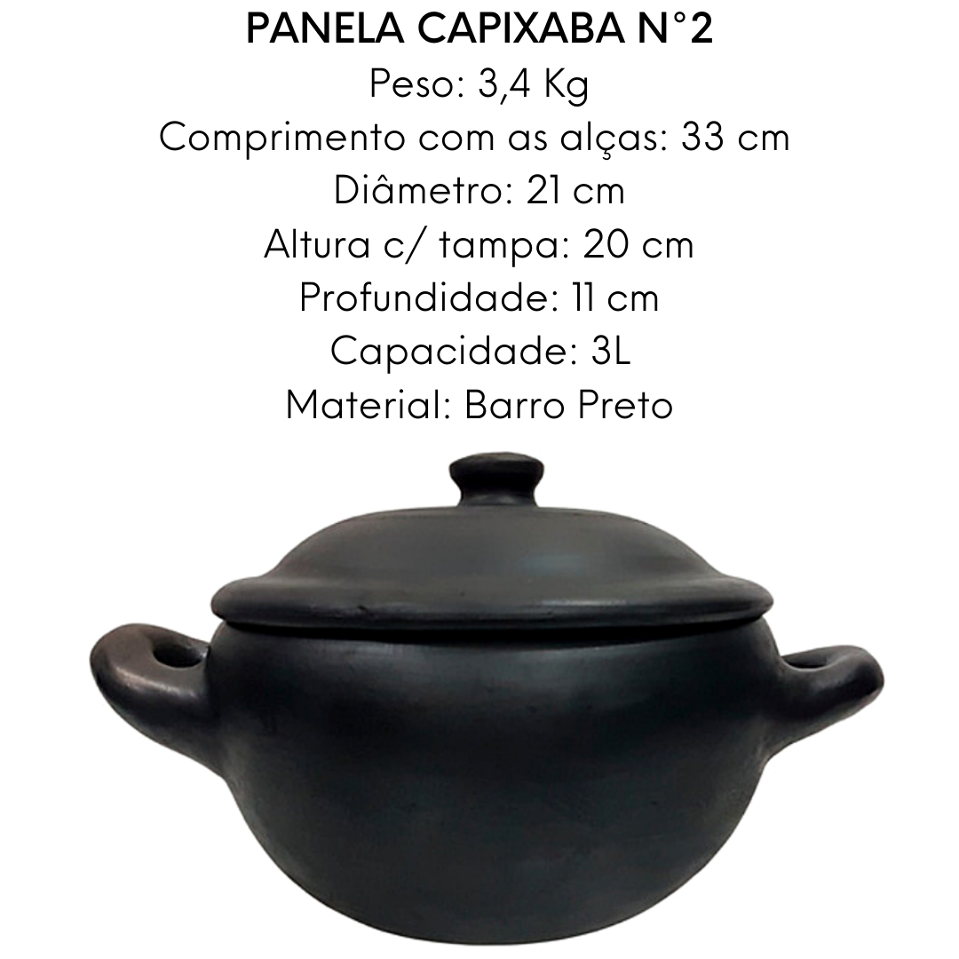 Caçarola de Barro Capixaba Preto Com Tampa N2 3L Artesanato Vilas Boa